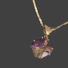 Load image into Gallery viewer, purple and yellow ametrine with gold and diamond bail