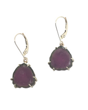 Load image into Gallery viewer, green and red watermelon slice gemstone dangle earrings