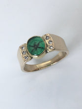 Load image into Gallery viewer, cabochon trapiche emerald ring with diamonds
