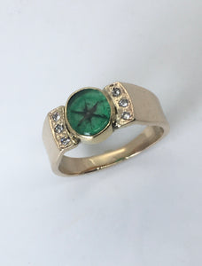 cabochon trapiche emerald ring with diamonds