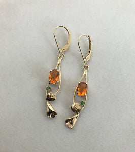 Fire Opal and Tsavorite Garnet Earrings