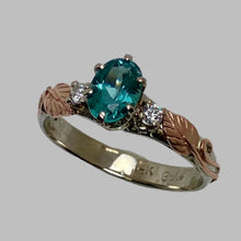 Load image into Gallery viewer, gorgeous teal Tourmaline ring in 2-tone 14K gold