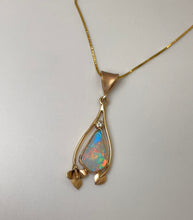 Load image into Gallery viewer, amazing mozaic of colors in a freeform Australian opal pendant in 14K gold