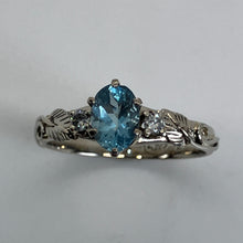 Load image into Gallery viewer, Aquamarine, Diamonds & Leaves Ring