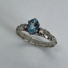Load image into Gallery viewer, Aquamarine, Diamonds & Leaves Ring