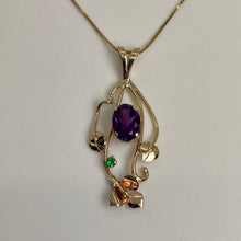 Load image into Gallery viewer, Amethyst and Tsavorite Garnet Leaf Pendant