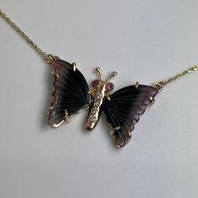 Load image into Gallery viewer, Watermelon Tourmaline Butterfly Necklace (Goth)
