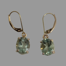 Load image into Gallery viewer, clear green faceted prasiolite ovals, prong set in 14K gold eurowires