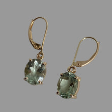 Load image into Gallery viewer, faceted green gemstones in 14K gold simple prong settings, dangles