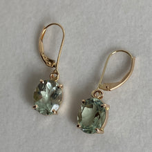 Load image into Gallery viewer, faceted green gemstones in 14K gold simple prong settings, dangles