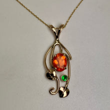 Load image into Gallery viewer, Mexian Fire Opal & Tsavorite Garnet Pendant