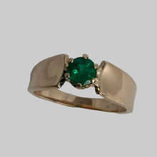 Load image into Gallery viewer, 14K gold ring with a round prong set emerald