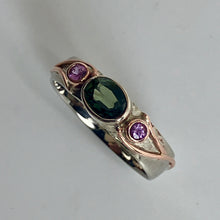 Load image into Gallery viewer, Green and Pink Sapphire Ring in Mixed Golds