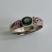 Load image into Gallery viewer, Green and Pink Sapphire Ring in Mixed Golds