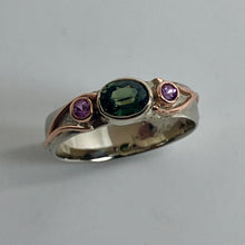 Load image into Gallery viewer, Green and Pink Sapphire Ring in Mixed Golds