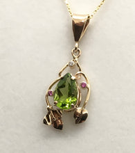 Load image into Gallery viewer, Peridot Pendant with Pink Sapphires