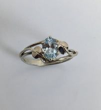 Load image into Gallery viewer, brilliant sparkling light blue Aquamarine ring with leaves and vines in  14K white gold