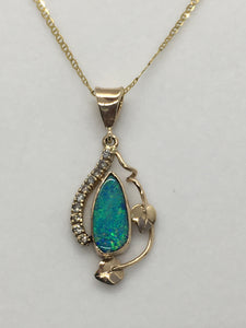Free-form Opal and Diamond Pendant