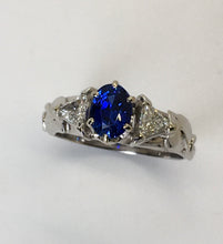 Load image into Gallery viewer, modern traditional sapphire & diamond ring