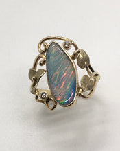 Load image into Gallery viewer, Free Form Oval Opal Ring with Ivy Leaves
