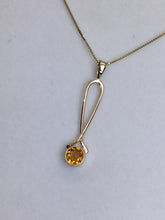 Load image into Gallery viewer, round sparkling Citrine in 14K gold exclamation point pendant