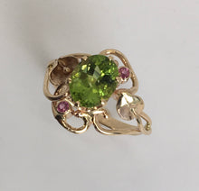 Load image into Gallery viewer, Peridot Ring with Pink Sapphires