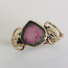 Load image into Gallery viewer, Watermelon Tourmaline Open Heart with Leaves Ring