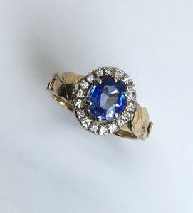 brilliant blue ceylon sapphire wtih diamond halo 