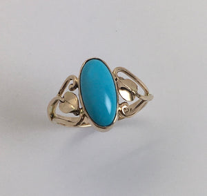 Open Heart with Leaves Sleeping Beauty Turquoise Ring
