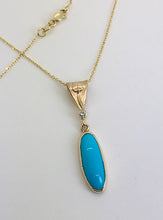 Load image into Gallery viewer, Sleeping Beauty Long Oval Turquoise and Diamond Pendant
