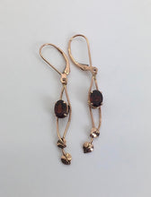 Load image into Gallery viewer, Garnet Leaf and Vine Rose Gold Earrings