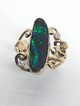 Load image into Gallery viewer, Boulder Opal Ring with Diamonds, Leaves & Swirls