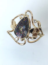 Load image into Gallery viewer, Boulder Opal Ring with 2 Diamonds