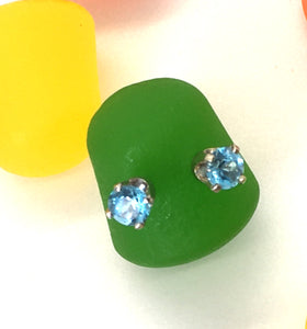 Blue Topaz Gem Dot Earrings
