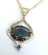 Load image into Gallery viewer, Boulder Opal, Tanzanite and Diamonds Pendant
