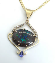Load image into Gallery viewer, Boulder Opal, Tanzanite and Diamonds Pendant