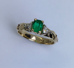 Emerald Cut Emerald with Trillaint Diamonds Ring