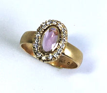 Load image into Gallery viewer, Rose Cut Pink Sapphire Ring with Diamond Halo