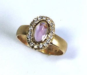 Rose Cut Pink Sapphire Ring with Diamond Halo