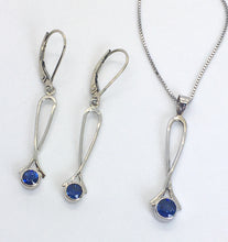Load image into Gallery viewer, Blue Ceylon Sapphire Exclamation Point Earrings and Pendant Set
