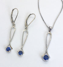 Load image into Gallery viewer, Blue Ceylon Sapphire Exclamation Point Earrings and Pendant Set