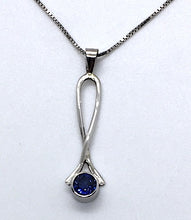 Load image into Gallery viewer, Ceylon Sapphire Exclamation Point Necklace in White Gold