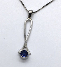 Load image into Gallery viewer, Ceylon Sapphire Exclamation Point Necklace in White Gold