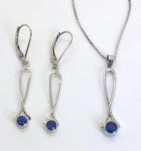 Load image into Gallery viewer, Blue Ceylon Sapphire Exclamation Point Earrings and Pendant Set