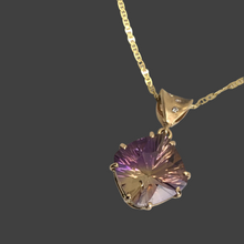 Load image into Gallery viewer, purple and yellow ametrine with gold and diamond bail
