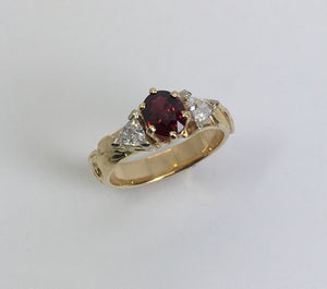 Kenyan Ruby with Trilliant Diamonds Ring