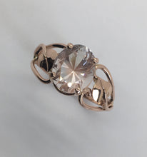 Load image into Gallery viewer, delicate pink oval topaz in rose gold setting with leaves
