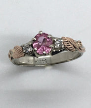 Load image into Gallery viewer, sparkly pink/peach natural sapphire with recycled diamonds and rose and white 14Kg
