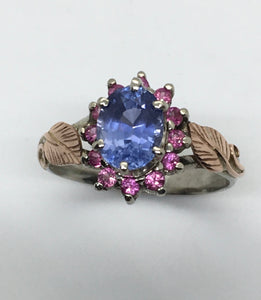 Blue and Pink Sapphires Halo Ring