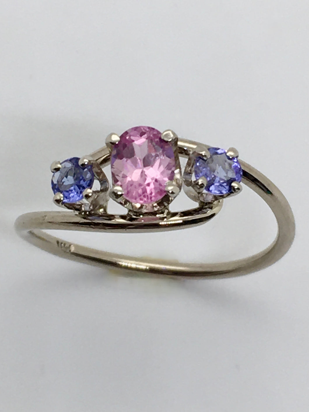 Pink Sapphire and Tanzanite Bypass Ring, 14K White Gold